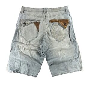 Pelle Pelle Shorts Mens 36 Blue Denim Bermuda Relaxed Floral Hip Hop Streetwear
